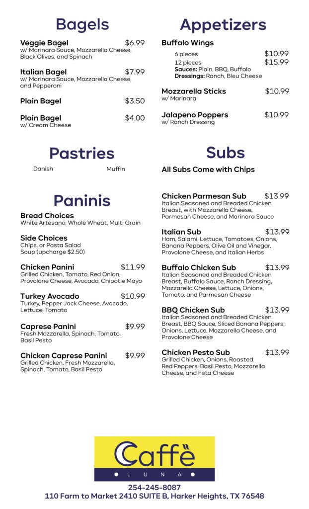 Caffe Luna Menu