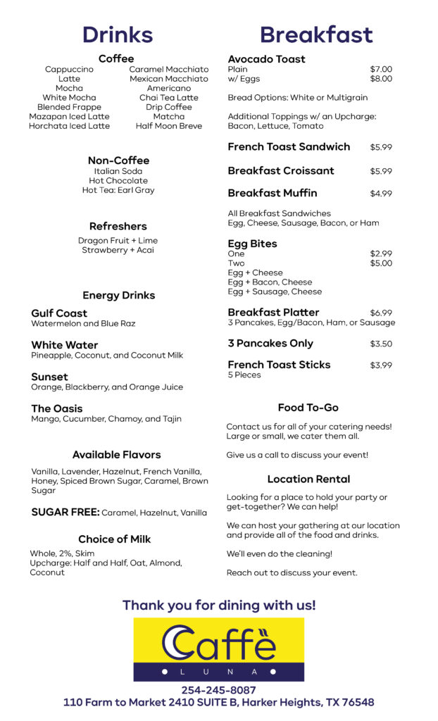 Caffe Luna Menu
